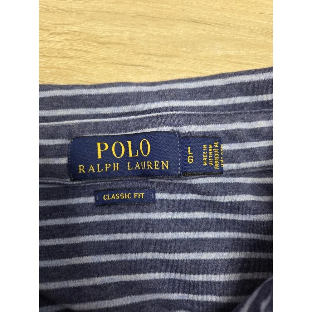 Polo Ralph Lauren Shirt Men Large Blue Striped Two Tone Classic Fit Short Sleeve